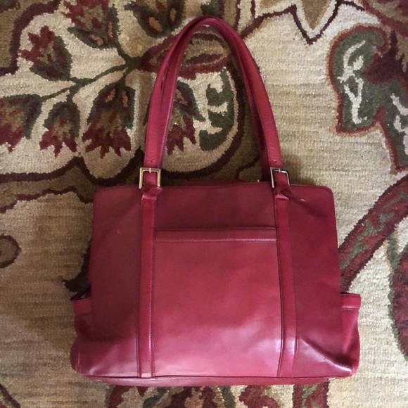 FRANKLIN COVEY Red Leather Briefcase Purse Executive Size Dual Strap TOTE Zipper - Picture 10 of 16